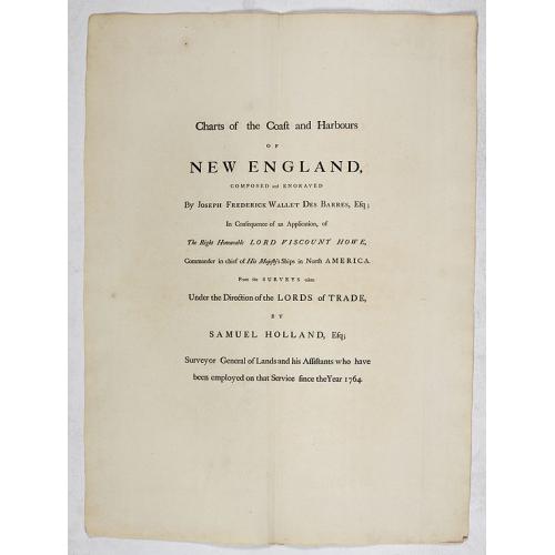 [ Text / title page Charts of the coasts and harbours of New England . . .]
