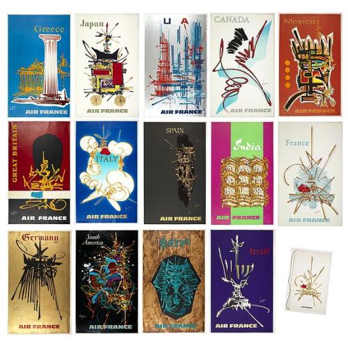 [Air France set of 14 publicity posters with brochure and folder. ]