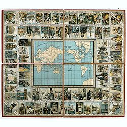 Goose game board inspired by Jules Verne's novel Tour du Monde en 80 jours.