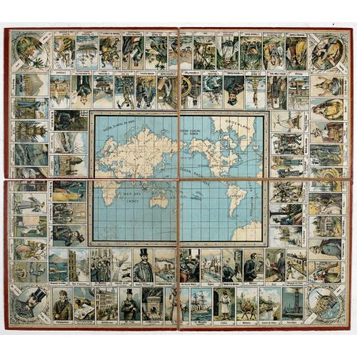 Old map image download for Goose game board inspired by Jules Verne's novel Tour du Monde en 80 jours.