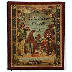 Jules Verne Le Tour du Monde en 80 jours. [Goose game board inspired by Jules Verne's novel Tour du Monde en 80 jours.]