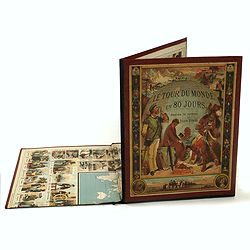 Jules Verne Le Tour du Monde en 80 jours. [Goose game board inspired by Jules Verne's novel Tour du Monde en 80 jours.]