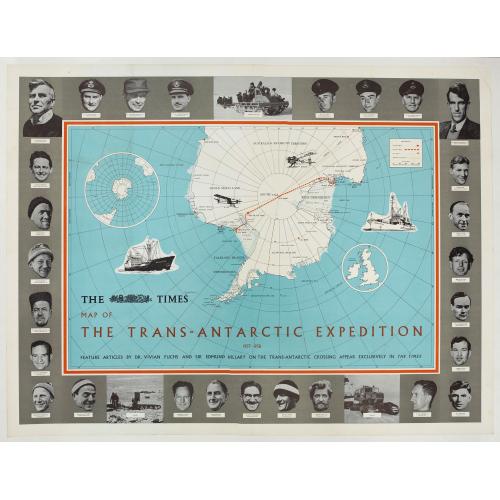 Old map image download for The Times Map Of The Trans-Antarctic Expedition Antarctica South Pole Vivian Fuchs Edmund Hillary.