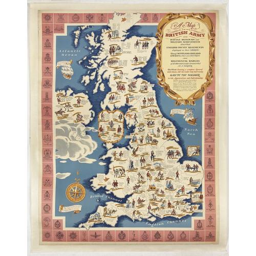 Old map image download for A map of the British Army with battle honours and militray achievements and Regimental Badges . . .