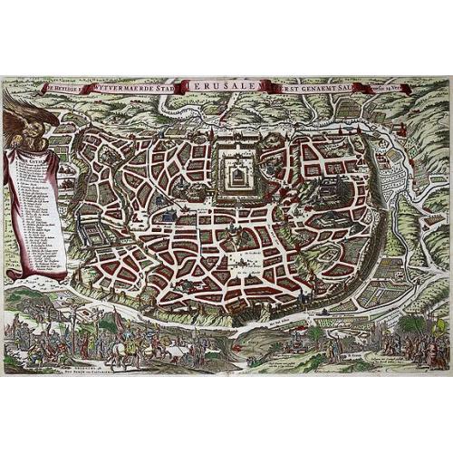 Old map image download for De Heylige en Wytvermaerde stadt Ierusalem Eerst Genaemt Salem, Genesis 14 vers 18