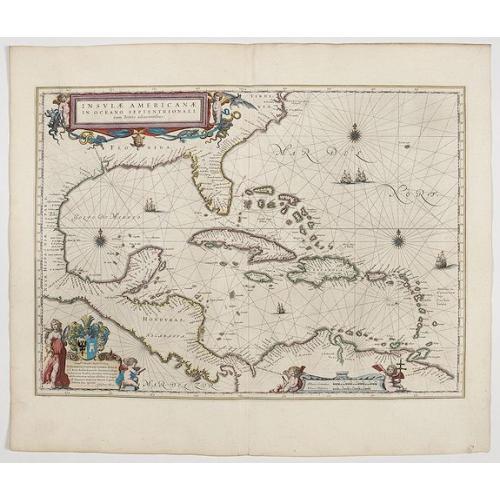 Old map image download for Insulae Americanae in Oceanus Septentrionali cum Terris..