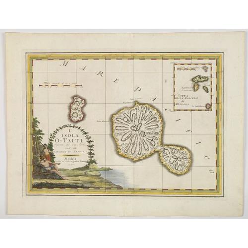Old map image download for L'Isola O-Taiti scoperta dal Cap. Cook, con le Marchesi di Mendoza.