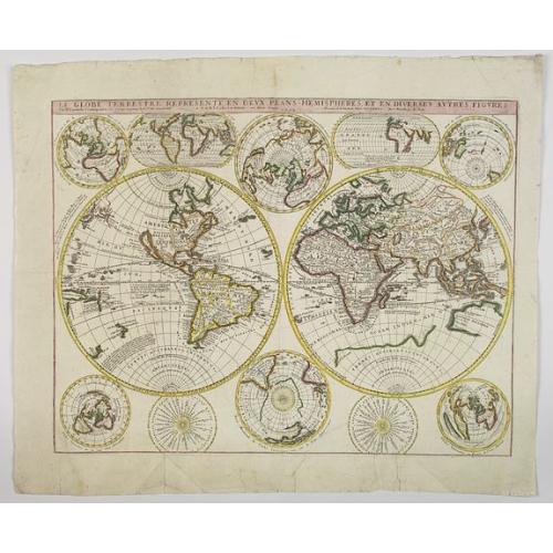 Old map image download for Le Globe Terrestre Represente en Deux Plans-Hemispheres, et en Diverses Autres Figures.