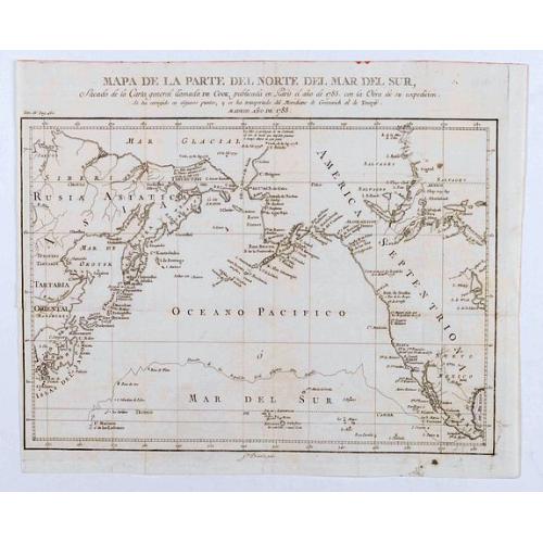 Old map image download for Mapa de la Parte del Norte del Mar del Sur, Sacado Dela Carta General Llamada de Cook, Publicada en Paris el Año de 1785. . .