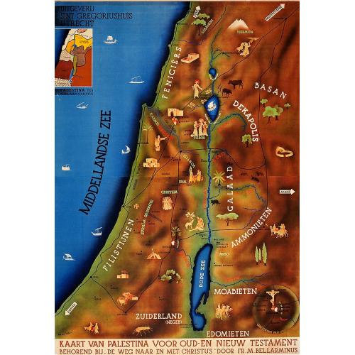 Old map image download for Kaart van Palestina voor oud- en nieuw testament behorend bij de weg met en naar Christus door Fr. M. Bellarminus.