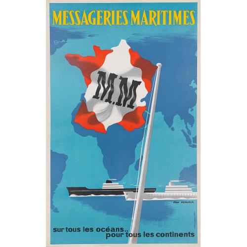 Old map image download for Messageries Maritimes, sur tous les océans, pour tous les continents.