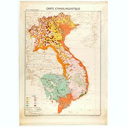 Carte de l'Indochine au 1 : 2.000.000. Carte ethnolinguistique.