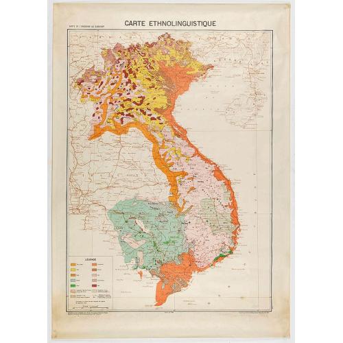 Carte de l'Indochine au 1 : 2.000.000. Carte ethnolinguistique.
