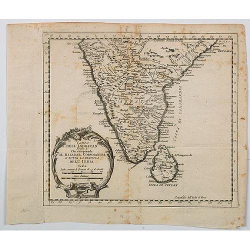 Old map image download for Carta Dell' Indostan che comprende il Malabar, Coromandel, e tutta la penisola Dell' India.