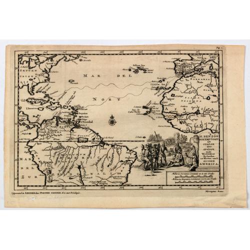 Old map image download for H. Benzos Scheep-togt uit Italie over Spanje na de Westindize Eylanden, en Kusten van't Zuider America.