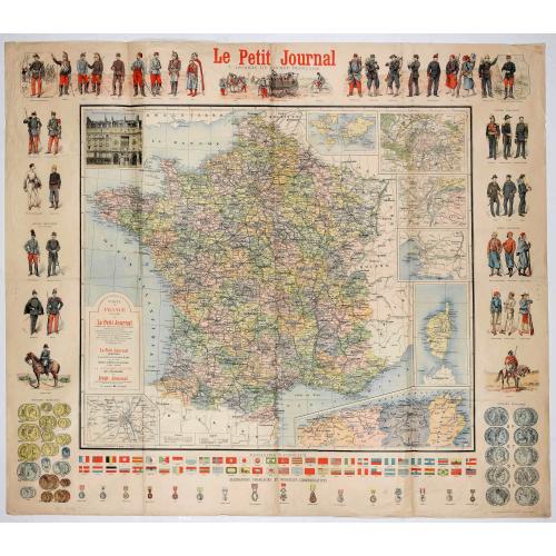 Old map image download for Le Petit Journal - Uniforme des armées Européennes. Carte de France.