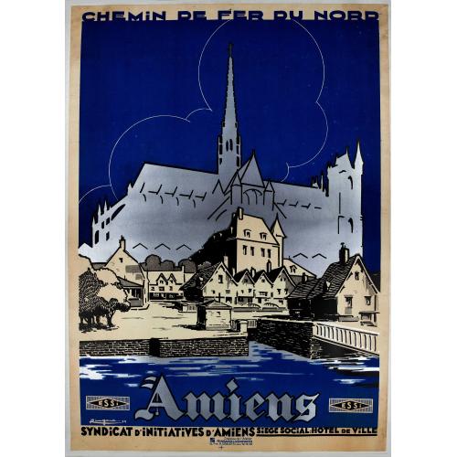 Old map image download for Amiens. Chemin de fer du nord.