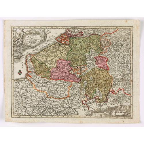 Old map image download for Germaniae Inferioris Sive Belgii Pars Meridionalis exhibens X. Provincias Catholi. Cum Confiniis Galliae Germ. Hollandiae recentissime et curatissime in lucem edita . . .