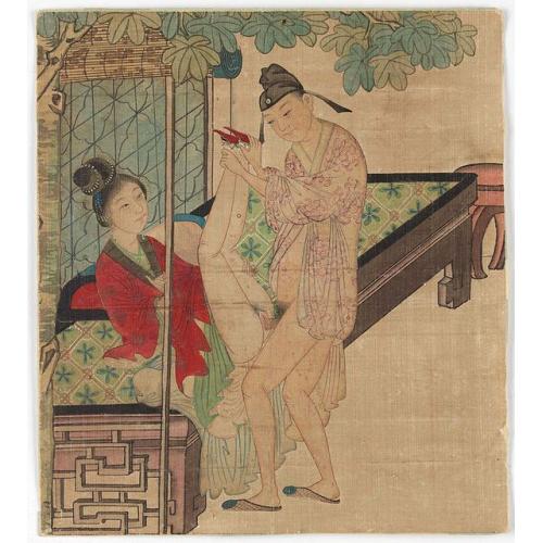 Chinese erotic painting on silk.