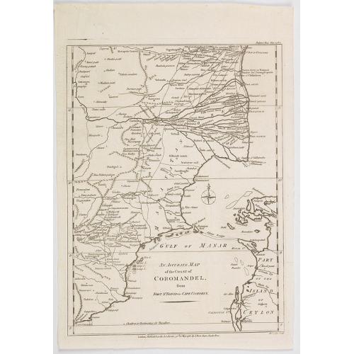 Old map image download for An Accurate Map of the Coast of Coromandel, from Fort St. David to Cape Comorin.