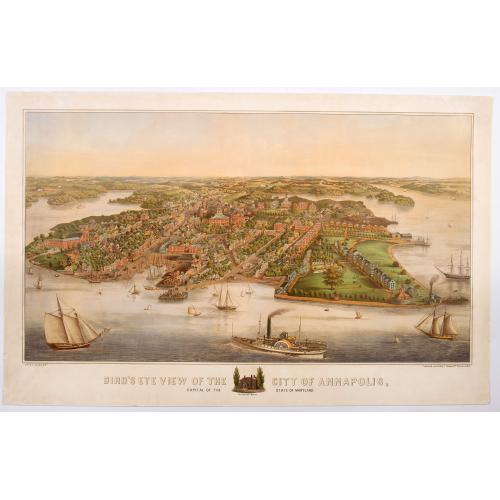 Old map image download for Bird's Eye View of the City of Annapolis, the Capitol of Maryland.