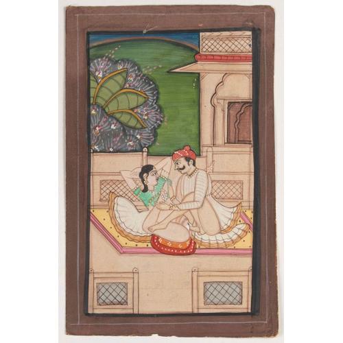 Old map image download for Indian painting on paper of a couple in a love-making position.