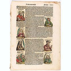 [Text page with illustrations of Saint Cecilia, Kings, Queens, Saints and Popes.] Sexta Etas Mundi. Folium. CXVI.