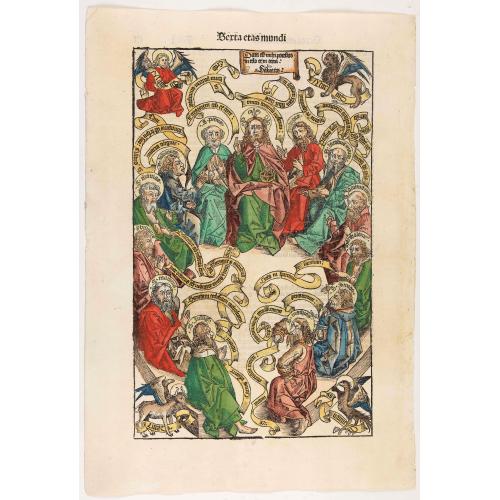 Old map image download for Tertia Etas Mundi. Folium. CI [Woodcut of Jesus and his apostles]