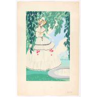 [A beautifully dressed woman in a garden.]