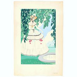 [A beautifully dressed woman in a garden.]