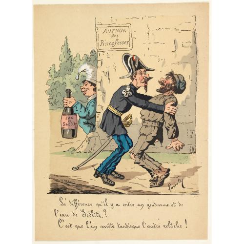 Old map image download for [Satirical Cartoon] La difference qu'il y a entre un gendarme et de l'eau de Sedlitz?. . .