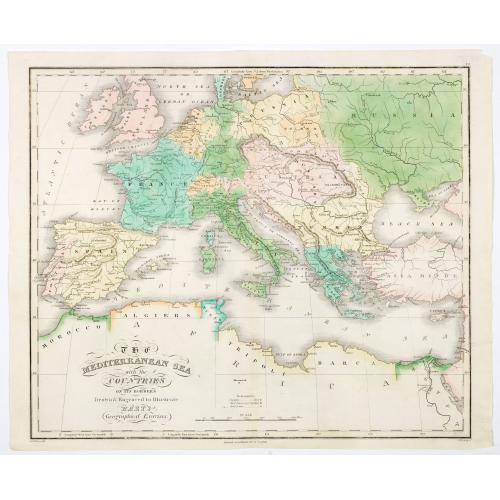 Old map image download for The Mediterranean Sea with the Countries on its Borders.