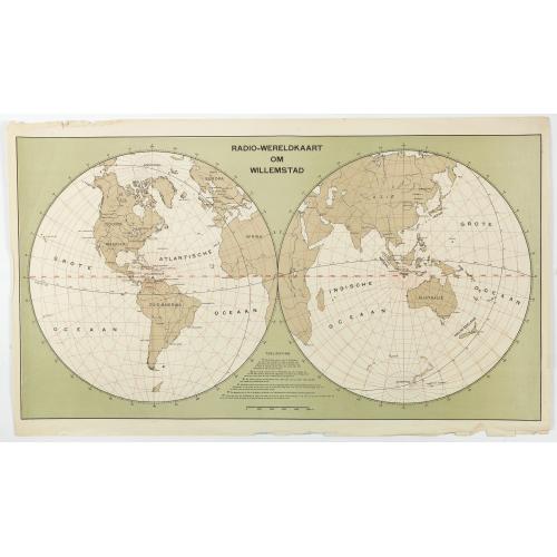 Rare, antique map of Radio-wereldkaart om Willemstad.