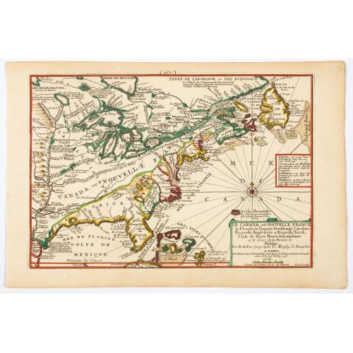 Old map image download for Le Canada, ou Nouvelle France la Florida, la Virginie, Pensilvanie . . .