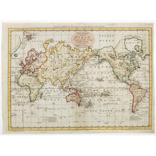 Rare, antique map of A New and Complete Chart of the World Displaying the tracks of Capt. Cook and other modern Navigators.