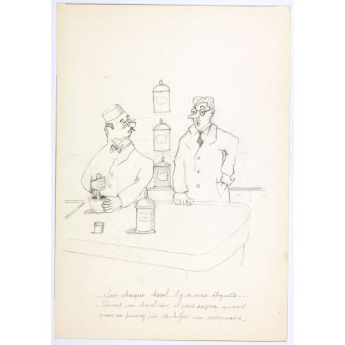 Rare, antique map of  [Untitled cartoon in pencil.]