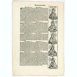 [Text page with Kings, Queens, Saints and Popes. Sexta Etas Mundi. Folium. CXI].