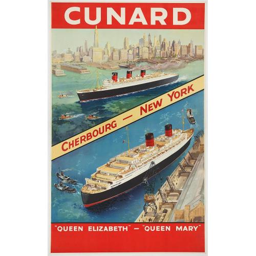 Old map image download for Cunard Cherbourg-New York.