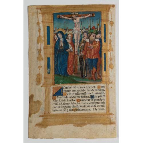 Leaf on vellum from a printed Book of Hours.