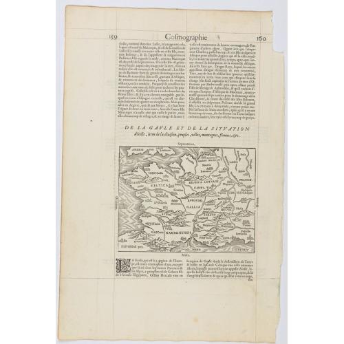 Page from La Cosmographie Universelle with map of France. (Page 160)