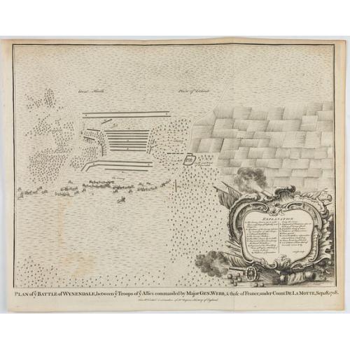 Old map image download for Plan of ye Battle of Wynendale between ye Troops of ye Allies commanded by Major Gen. Webb & those of France under Count de La Motte Sept. 28 1708.