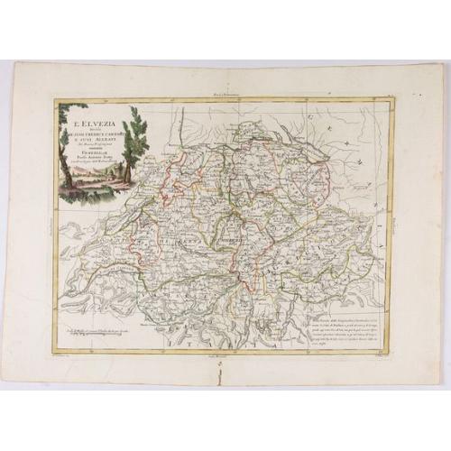 Rare, antique map of  L'Elvezia divisa ne suoi Tredici Cantoni e suoi Alleati di nuova projezione.