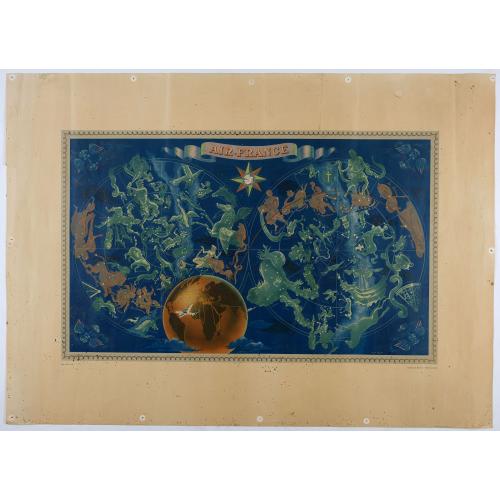Rare, antique map of  AIR France [Planisphère Air France Zodiac].