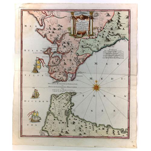 Old map image download for Carte nouvelle de l'Isle de Cadix & du Detroit de Gibraltar. . .