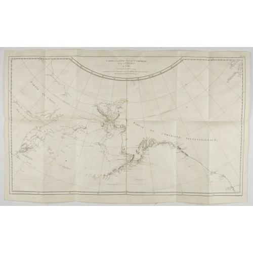 Old map image download for Carte de la Cote N.O. de l'Amerique et de la Cote N.E. de l'Asie, Reconnues en 1778 et 1779. Les parties de la Cote d'Asie qui ne sont pas ombrees sont tirees d'une Carte Manuscrite que nous donnerent les Russes.