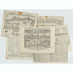 [Lot of 6 leaves] Civitas Augustana olim Vindelica…/Sueviae et Bavariae Descriptio/ Franckfordiae ad Oderam imago…/Franckofordianae civitatis…/Erdfordia magnifica …Thuringoru urbs…Fuldensis civitatis… / Lubecum una ex praeclarioribus. . .