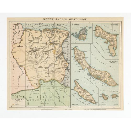 Old map image download for Nederlandsch West-Indie. [with inset maps of Curaçao, St. Maarten, Bonaire, Aruba, etc]