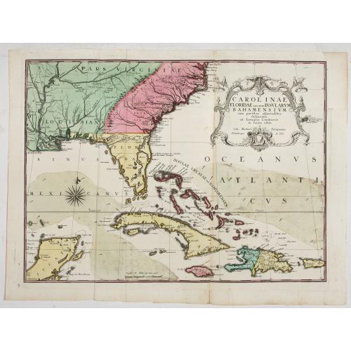Old map image download for Carolinae Floridae nec non Insularum Bahamensium cum partibus adjacentibus delinatio ad Exemplar Londinense in lucem edita . . . Ao. 1755.