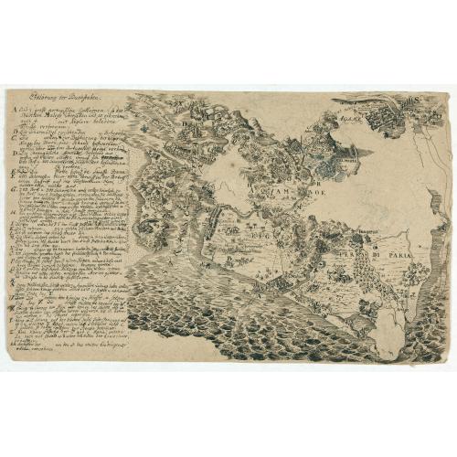 Old map image download for Manuscript map in brown ink showing the island Ternate centered on Gamalama (and fort Malayu.