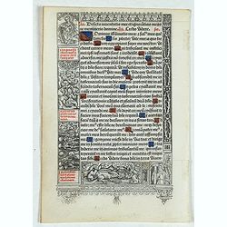 Leaf on vellum from a printed book of hours.